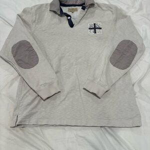 Rodd & Gunn Sz: L Cream Gray Elbow Patches Preppy Quilted Rugby Polo Streetwear.